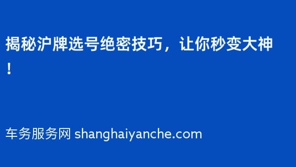揭秘沪牌选号绝密技巧,让你秒变大神!