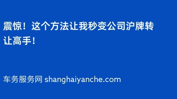 震惊!这个方法让我秒变公司沪牌转让高手!
