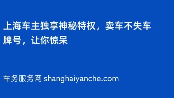 上海车主独享神秘特权,卖车不失车牌号,让你惊呆