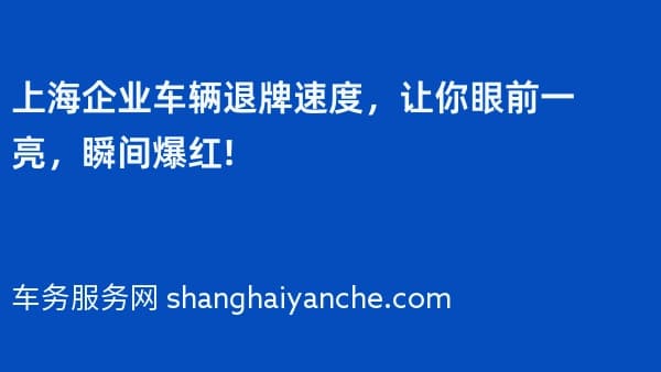 上海企业车辆退牌速度,让你眼前一亮,瞬间爆红!