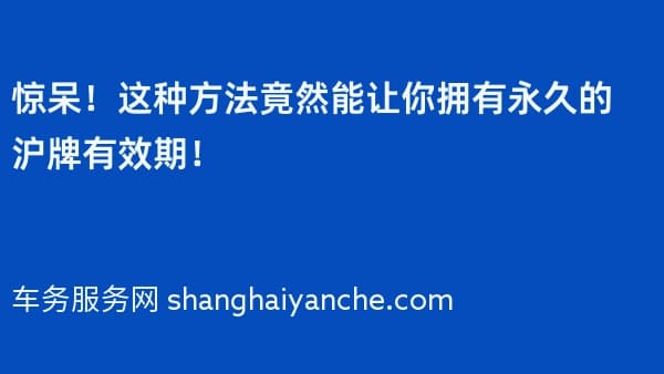 惊呆!这种方法竟然能让你拥有永久的沪牌有效期!