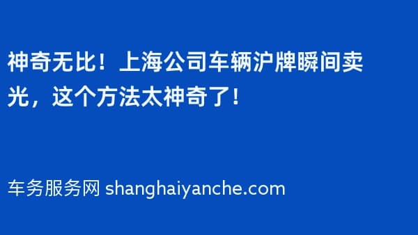 神奇无比!上海公司车辆沪牌瞬间卖光,这个方法太神奇了!