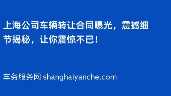 上海公司车辆转让合同曝光,震撼细节揭秘,让你震惊不已!