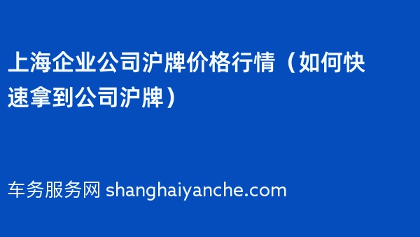 上海企业公司沪牌价格行情（如何快速拿到公司沪牌）