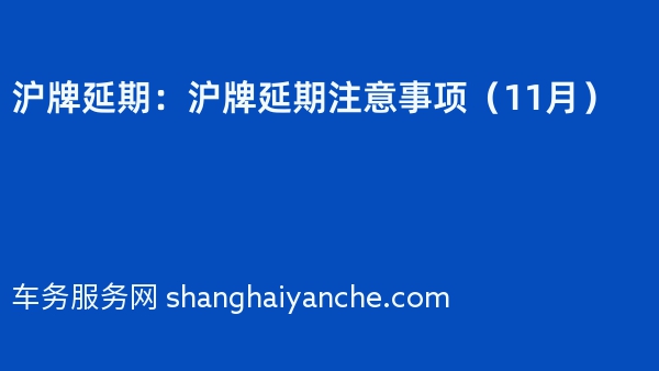 沪牌延期：沪牌延期注意事项（2024年11月）