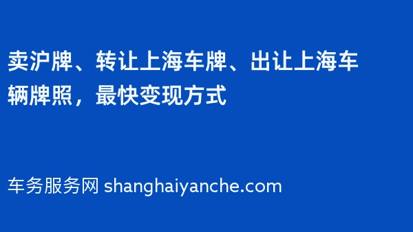 卖沪牌、转让上海车牌、出让上海车辆牌照，最快变现方式
