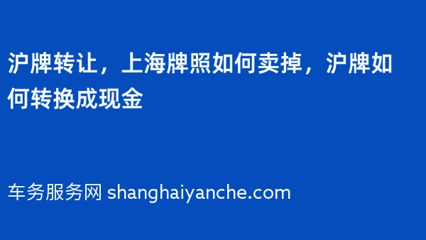 沪牌转让，上海牌照如何卖掉，沪牌如何转换成现金