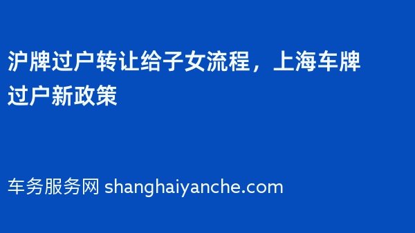 沪牌过户转让给子女流程，2024年上海车牌过户新政策