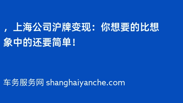 2024年，上海公司沪牌变现：你想要的比想象中的还要简单！