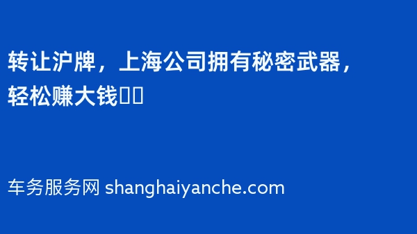 转让沪牌，上海公司拥有秘密武器，轻松赚大钱❗️