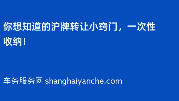 你想知道的沪牌转让小窍门，一次性收纳！