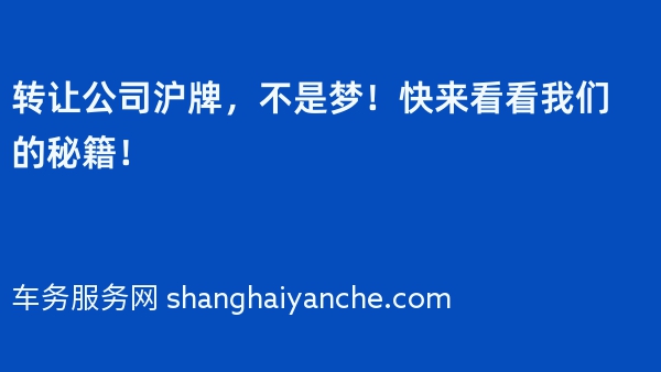 转让公司沪牌，不是梦！快来看看我们的秘籍！