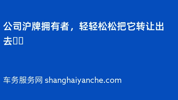公司沪牌拥有者，轻轻松松把它转让出去❗️