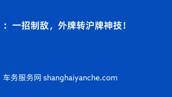2024年：一招制敌，外牌转沪牌神技！