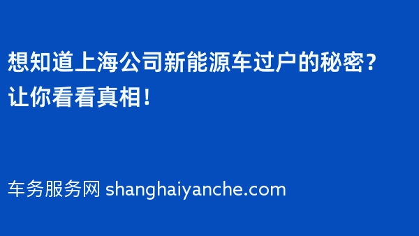 想知道上海公司新能源车过户的秘密？让你看看真相！