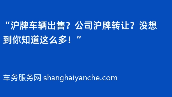 “沪牌车辆出售？公司沪牌转让？没想到你知道这么多！”