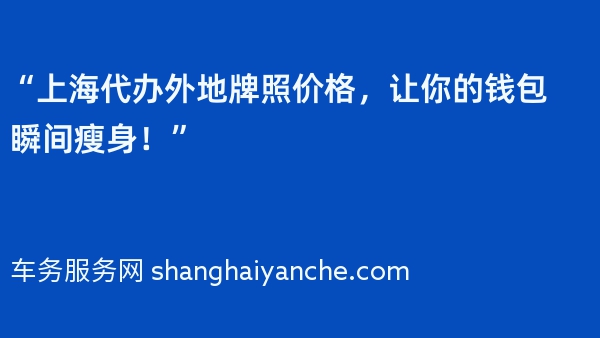 “上海代办外地牌照价格，让你的钱包瞬间瘦身！”