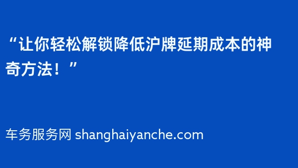 “让你轻松解锁降低沪牌延期成本的神奇方法！”