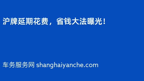 沪牌延期花费，省钱大法曝光！