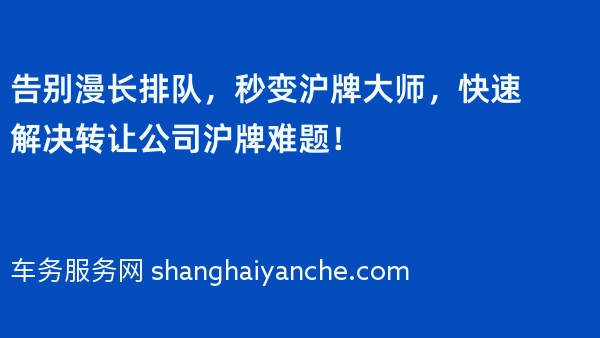 告别漫长排队，秒变沪牌大师，快速解决转让公司沪牌难题！