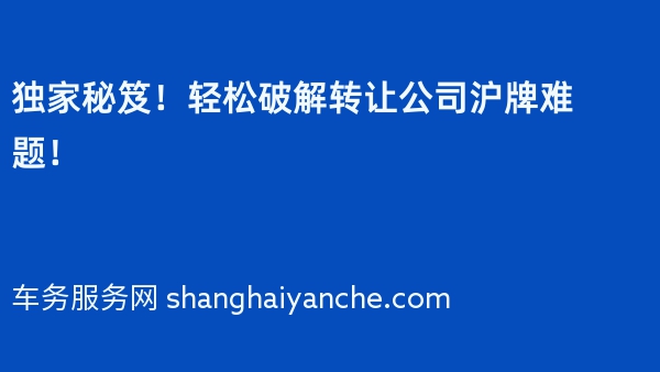 独家秘笈！轻松破解转让公司沪牌难题！