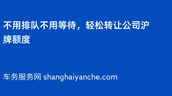 不用排队不用等待，轻松转让公司沪牌额度
