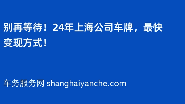 别再等待！24年上海公司车牌，最快变现方式！
