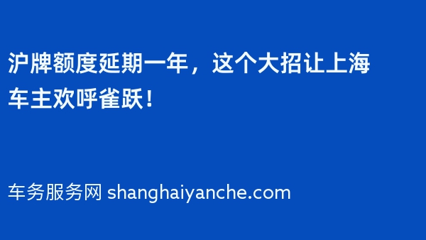 沪牌额度延期一年，这个大招让上海车主欢呼雀跃！