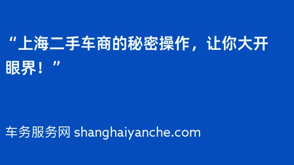 “上海二手车商的秘密操作，让你大开眼界！”