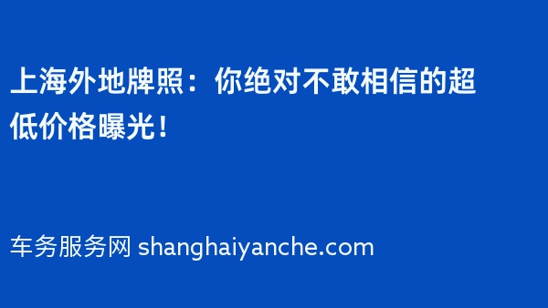上海外地牌照：你绝对不敢相信的超低价格曝光！
