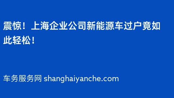 震惊！上海企业公司新能源车过户竟如此轻松！