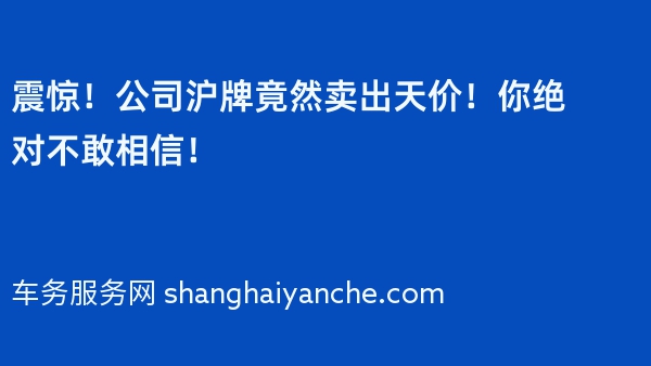 震惊！公司沪牌竟然卖出天价！你绝对不敢相信！