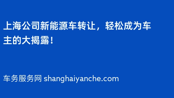 上海公司新能源车转让，轻松成为车主的大揭露！
