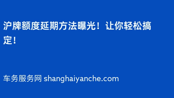 沪牌额度延期方法曝光！让你轻松搞定！