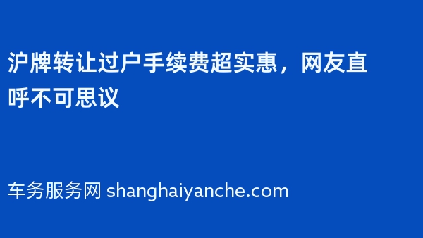2024年沪牌转让过户手续费超实惠，网友直呼不可思议
