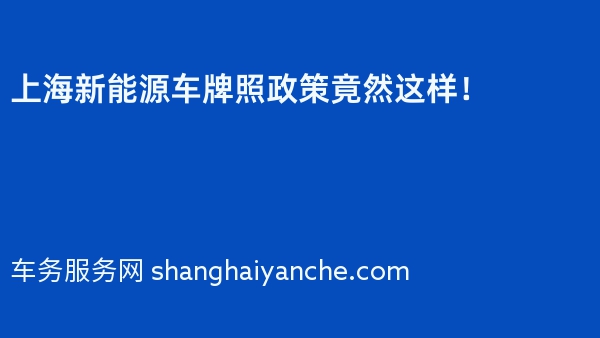 2024年上海新能源车牌照政策竟然这样！