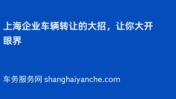 上海企业车辆转让的大招，让你大开眼界