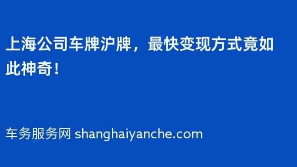 2024年上海公司车牌沪牌，最快变现方式竟如此神奇！