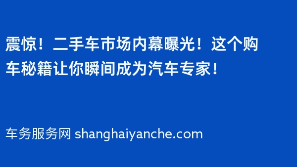 震惊！二手车市场内幕曝光！这个购车秘籍让你瞬间成为汽车专家！