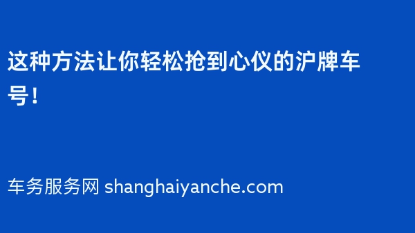 这种方法让你轻松抢到心仪的沪牌车号！