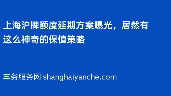 上海沪牌额度延期方案曝光，居然有这么神奇的保值策略