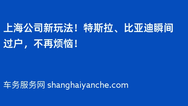 上海公司新玩法！特斯拉、比亚迪瞬间过户，不再烦恼！