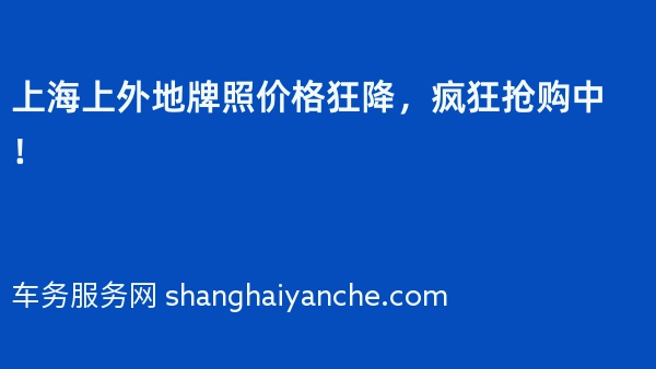 上海上外地牌照价格狂降，疯狂抢购中！