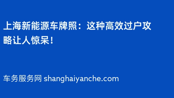 2024年上海新能源车牌照：这种高效过户攻略让人惊呆！
