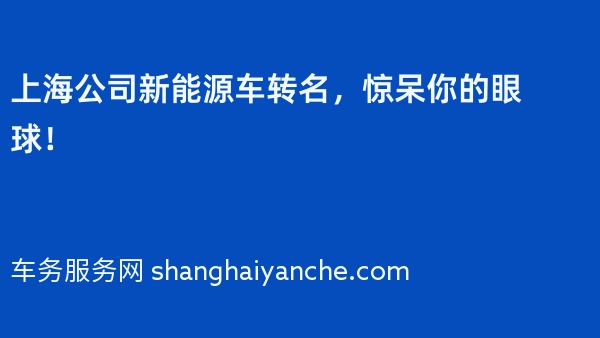 上海公司新能源车转名，惊呆你的眼球！