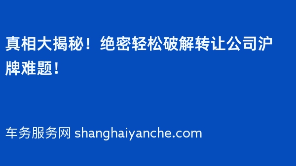 真相大揭秘！绝密轻松破解转让公司沪牌难题！