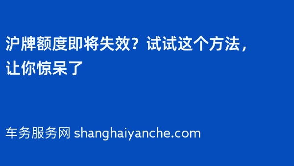 沪牌额度即将失效？试试这个方法，让你惊呆了