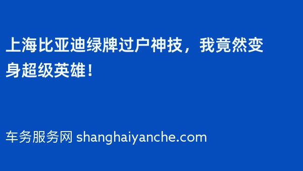 上海比亚迪绿牌过户神技，我竟然变身超级英雄！