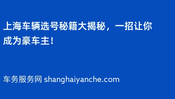 上海车辆选号秘籍大揭秘，一招让你成为豪车主！