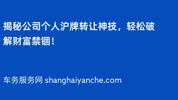揭秘公司个人沪牌转让神技，轻松破解财富禁锢！